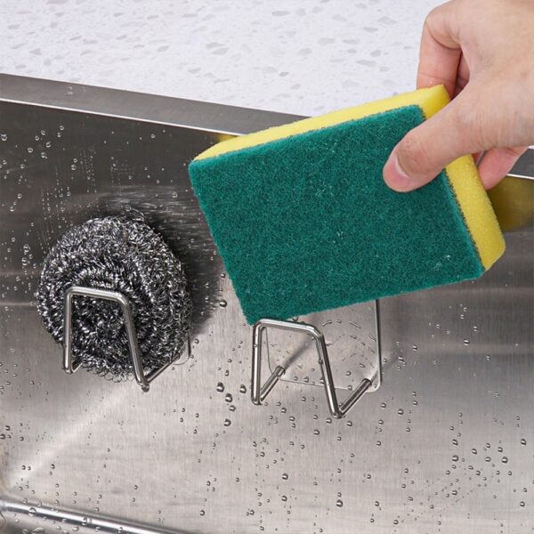 Kitchen Sponges Holder Self Adhesive Sink Sponges Drain Drying Rack 304 Stainless Steel Storage Holder Kitchen Sink Accessories - Image 2